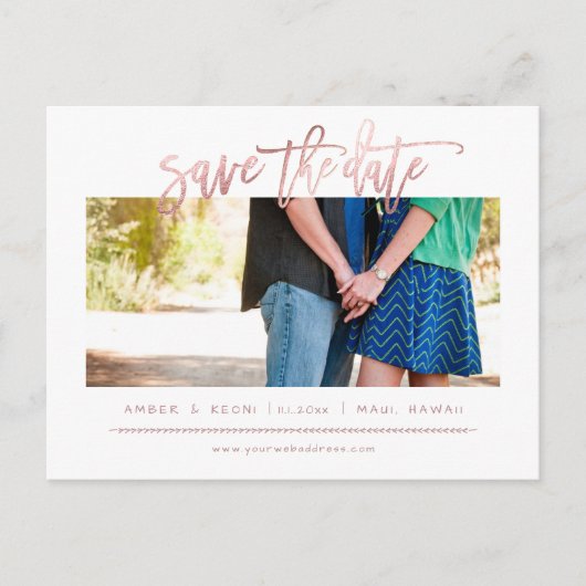 PixDezinesバラフェイク金ゴールドモダンブラシスクリプト 案内ポストカード (正面)