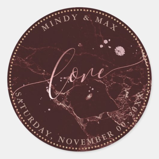 PixDezinesバラフェイク金ゴールドラブマサラレッドマーブル ラウンドシール (正面)