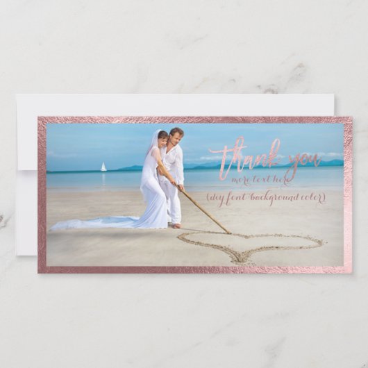 PixDezinesバラフェイク金ゴールド感謝してい/ユーザの写真結婚。 サンキューカード (正面)
