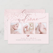 PixDezinesバラフェイク金ゴールド紙吹雪/誕生発表 案内ポストカード (正面/裏面)