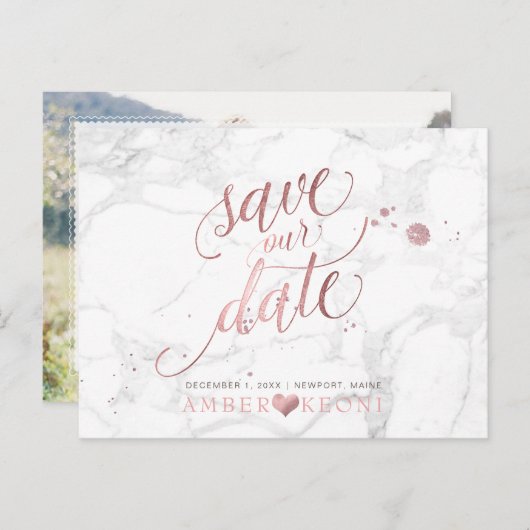 PixDezinesバラフェイク金ゴールド/大理石/救私たちの日付 案内ポストカード (正面/裏面)