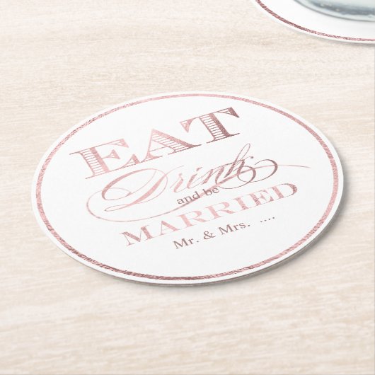 PixDezinesバラフェイク金ゴールド/食べ/Drink/およびBe結婚した ラウンドペーパーコースター (アングル)