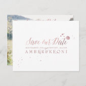 PixDezinesバラフェイク金ゴールド/Brusthスクリプト/救日付 案内ポストカード (正面/裏面)