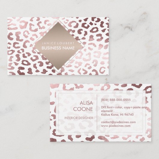 PixDezinesバラフェイク金ゴールドLeopardスポット 名刺 (正面/裏面)