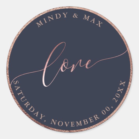 PixDezinesバラフェイク金ゴールドLOVE |色の変更 ラウンドシール (正面)