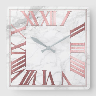 PixDezinesバラフェイク金ゴールドROMAN NUMEROS スクエア壁時計