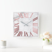 PixDezinesバラフェイク金ゴールドROMAN NUMEROS スクエア壁時計 (ホーム)