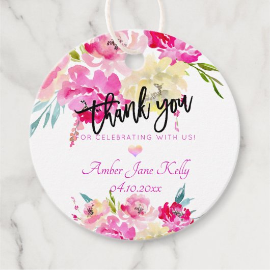 PixDezinesバラ水彩フラワーサンキュー フェイバータグ (正面)