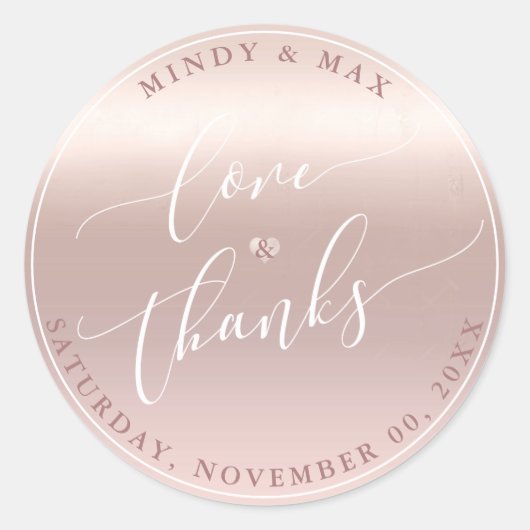 PixDezinesバラ金ゴールドグラディエント愛感謝してい+ ラウンドシール (正面)