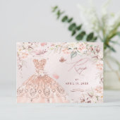 PixDezinesバラ金ゴールドグリッターガウンSweet 16 RSVP 招待状 (スタンド正面)