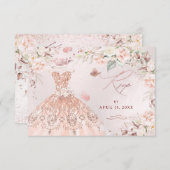 PixDezinesバラ金ゴールドグリッターガウンSweet 16 RSVP 招待状 (正面/裏面)