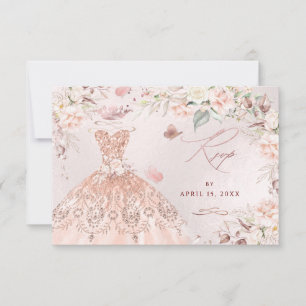 PixDezinesバラ金ゴールドグリッターガウンSweet 16 RSVP 招待状