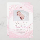 PixDezinesバラ金ゴールドセルト十字バプティスマ 招待状 (正面/裏面)