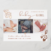 PixDezinesバラ金ゴールドハート誕生発表 箔招待状 (正面)