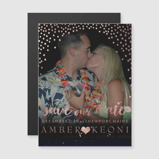 PixDezinesバラ金ゴールドフェイク紙吹雪/ハート/日救付 マグネット招待状 (正面/裏面)