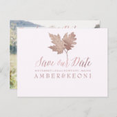 PixDezinesバラ金ゴールド秋救の葉葉/私たちの日付 案内ポストカード (正面/裏面)