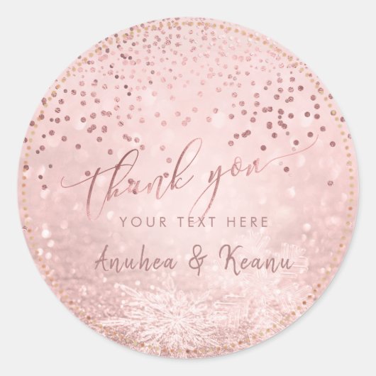 PixDezinesバラ金ゴールド雪《写真》ぼけ味+紙吹雪ありがとう ラウンドシール (正面)