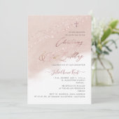 PixDezinesバラ金ゴールド《キリスト教》洗礼式や命名式+1歳 招待状 (スタンド正面)