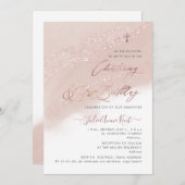 PixDezinesバラ金ゴールド《キリスト教》洗礼式や命名式+1歳 招待状 (正面/裏面)