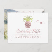 PixDezinesバラ金ゴールド/パイナップル救/私たちの日付 案内ポストカード (正面/裏面)