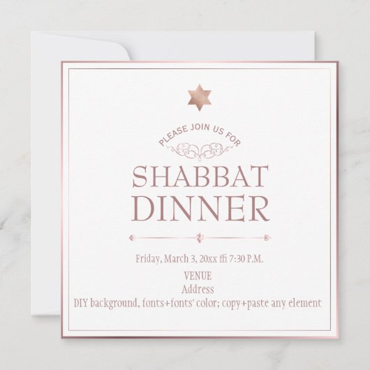 PixDezinesバラ金ゴールドShabbatディナー 招待状 (裏面)