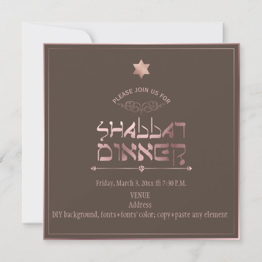 PixDezinesバラ金ゴールドShabbat Diner/DIYの背景 招待状 (裏面)