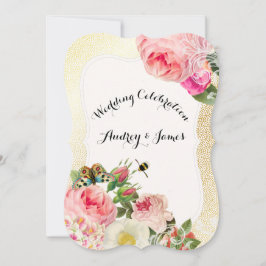 PixDezinesバラ/ビクトリアンペニー/フェイク金ゴールドspeck 招待状