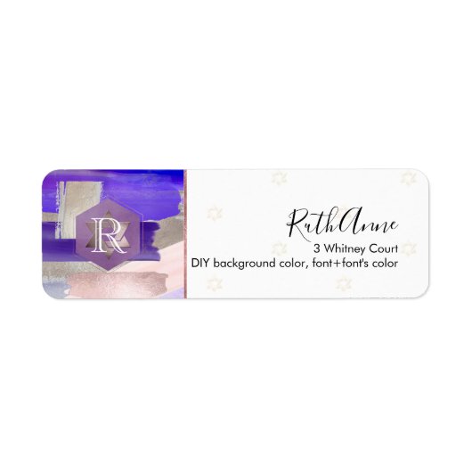 PixDezinesバルミツワー紫バイオレット水色 ラベル (正面)