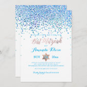 PixDezinesバルミツワー/ブルー/アクア/ティール（緑がかった色）/紙吹雪 招待状 (正面/裏面)