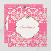 PixDezinesバロックダマスク/ピンク/DIYカラー 招待状 (正面/裏面)