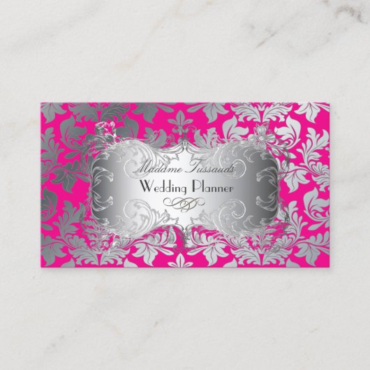 PixDezinesバロックダマフェイクスクシルバー/ホットピンク 名刺 (正面)