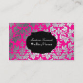 PixDezinesバロックフェイクダマスクシルバー/ホットピンク 名刺 (正面)