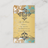 PixDezinesバロック・ダマスク/ティール（緑がかった色） 名刺 (裏面)