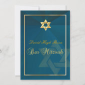 PixDezinesバークラシック(ユダヤ教の)バル・ミツバー/ティール(緑がかった色)ブルー+金ゴ 招待状 (裏面)