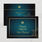 PixDezinesバー（ユダヤ教の）バル・ミツバー詳細情報ティール（緑がかった色）+金ゴールド 出欠カード (正面/裏面)