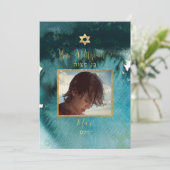 PixDezinesバー（ユダヤ教の）バル・ミツバー |ティール（緑がかった色）の緑の水色 招待状 (スタンド正面)