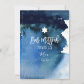 PixDezinesバー（ユダヤ教の）バル・ミツバー |ネイビーブルーの水色 招待状 (正面)