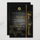 PixDezinesバー（ユダヤ教の）バル・ミツバー/STAR OF DAVID/金ゴールド+BLA 招待状 (正面/裏面)