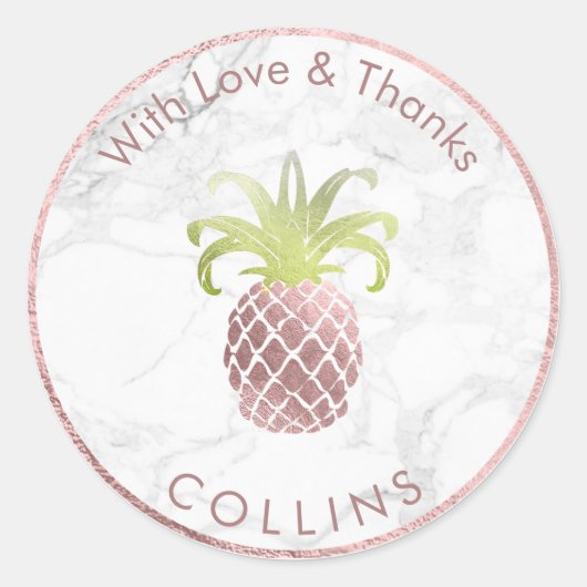 PixDezinesパイナップルフェイクバラ金ゴールド/DIYありがとう ラウンドシール (正面)