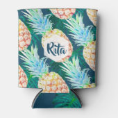 PixDezinesパイナップル+モンステラ水彩 缶クーラー (正面)