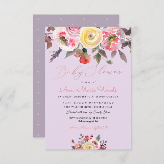 PixDezinesパステルウォーター色バラベビーシャワー 招待状 (正面/裏面)