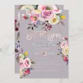 PixDezinesパステルフローラウォーターカラーバルミツワー 招待状 (正面/裏面)
