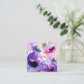 PixDezinesパープルウォーターバラ/フローラウォーター色 スクエア名刺 (スタンド正面)