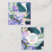 PixDezinesパープルオーキッドダークティール(緑がかった色)Ti葉 スクエア名刺 (正面/裏面)