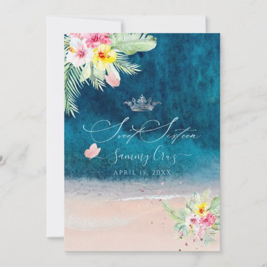 PixDezinesビーチスイート16 ディープブルーシー 招待状 (正面)
