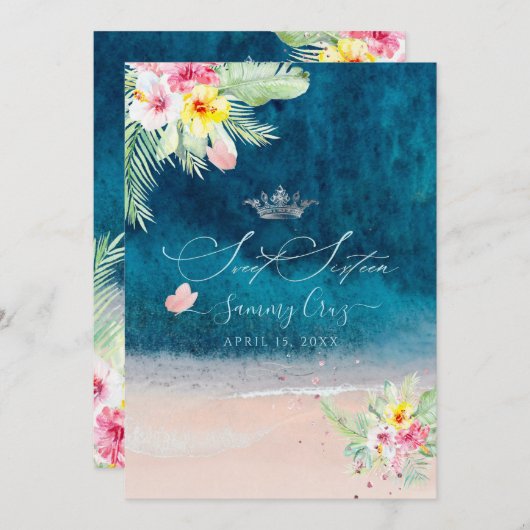 PixDezinesビーチスイート16 ディープブルーシー 招待状 (正面/裏面)