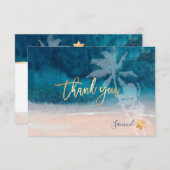 PixDezinesビーチパームツリーズバー(ユダヤ教の)バル・ミツバーサンキュー 招待状 (正面/裏面)