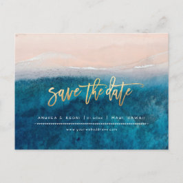 PixDezinesビーチフェイク金ゴールドモダンブラシスクリプト 案内ポストカード