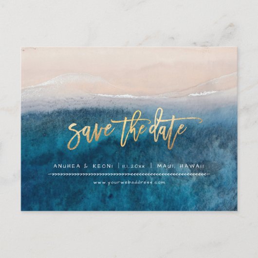 PixDezinesビーチフェイク金ゴールドモダンブラシスクリプト 案内ポストカード (正面)