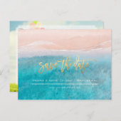 PixDezinesビーチフェイク金ゴールドモダンブラシスクリプト 案内ポストカード (正面/裏面)